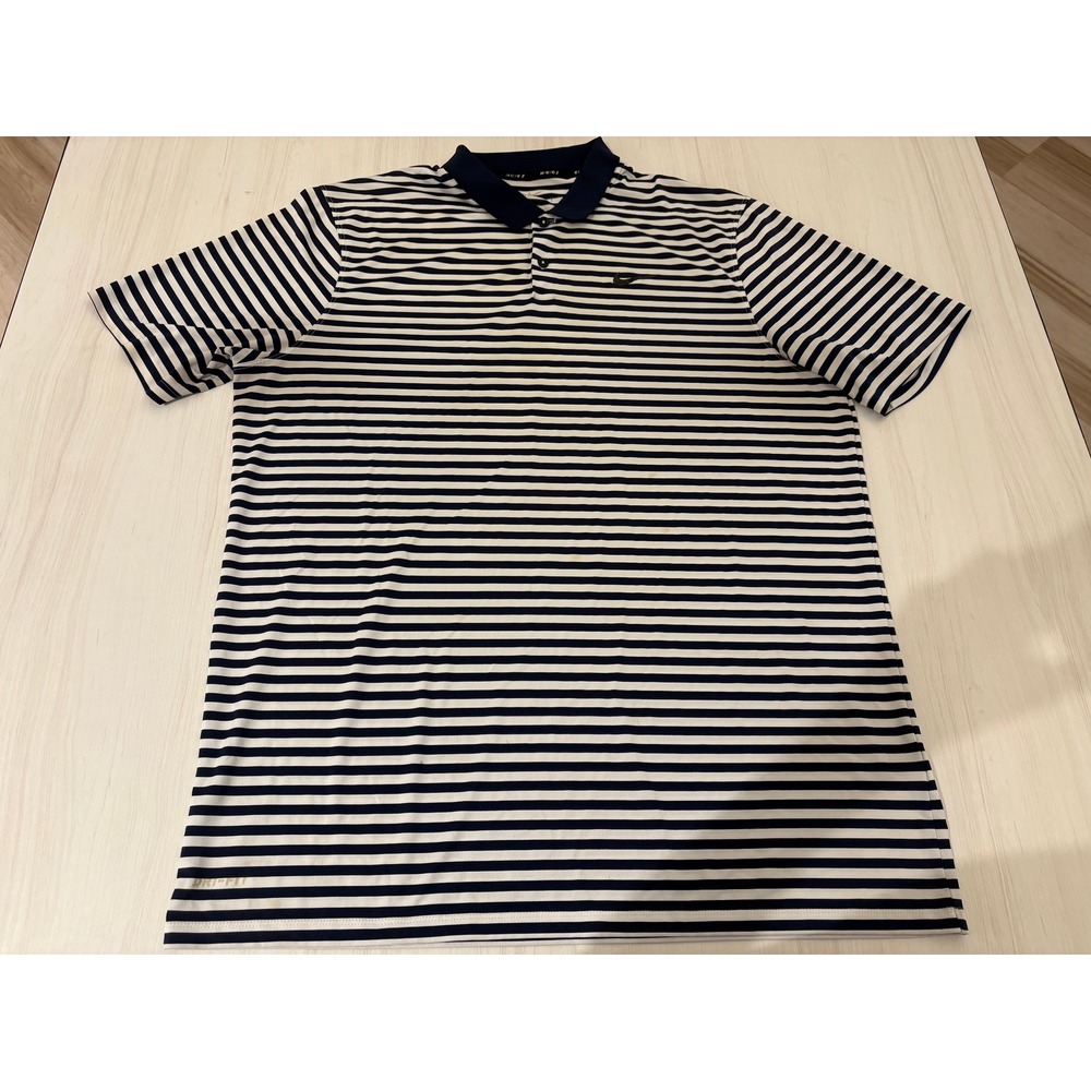 Nike Golf Dri-FIT Men's XL Navy White Striped Polo Shirt Performance